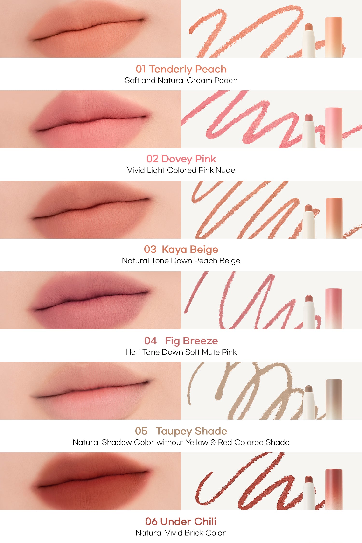 rom&nd Lip Mate Pencil 0.5g-6Color 01 Tenderly Peach